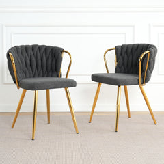 Modern Simple Linen Dining Chair With Plated Metal Legs (Set of 2)