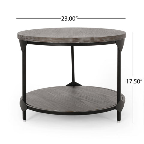 Coffee Table With Wood Patterned Tabletop And Iron Frame - Gray