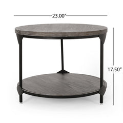 Coffee Table With Wood Patterned Tabletop And Iron Frame - Gray