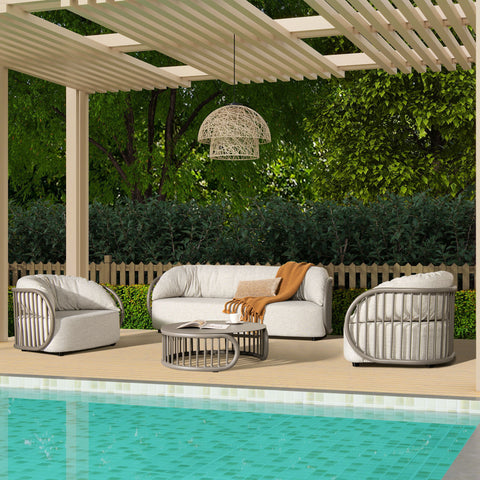 Harper - Barrel Upholstered Patio Deep Seating Armchair Axroma Olefin - Oat Beige