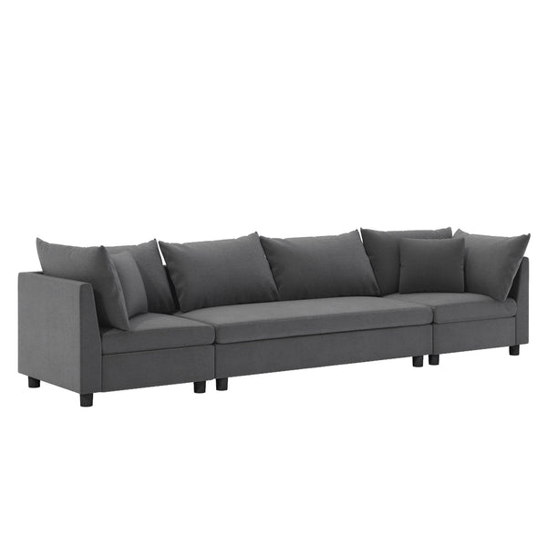 Modern Modular Sectional Oversized 4 Seat Couch Set & 4 Pillows, Minimalist Style Wide Seat Comfy Sofa - Gray