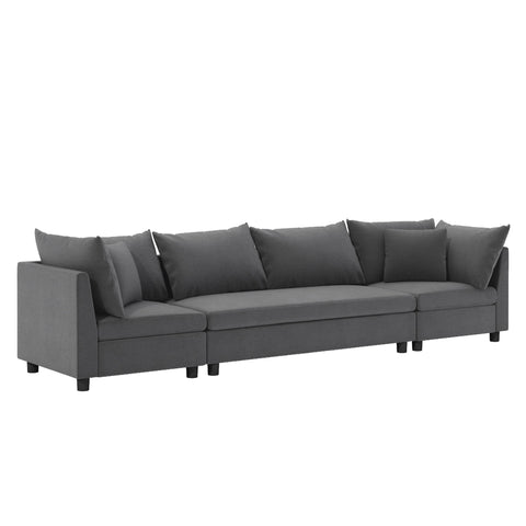 Modern Modular Sectional Oversized 4 Seat Couch Set & 4 Pillows, Minimalist Style Wide Seat Comfy Sofa - Gray