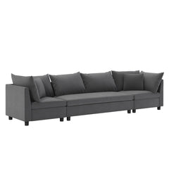 Modern Modular Sectional Oversized 4 Seat Couch Set & 4 Pillows, Minimalist Style Wide Seat Comfy Sofa - Gray