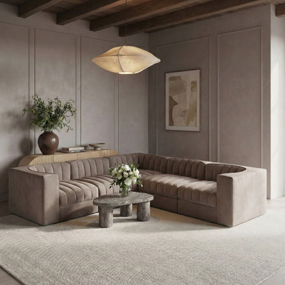 Rummi - Symmetrical Velvet Performance Fabric Upholstered 5 Piece Modular Sectional