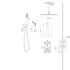 Dual Shower Head Ceiling Mount Square Rain Shower System With Adjustable Flow