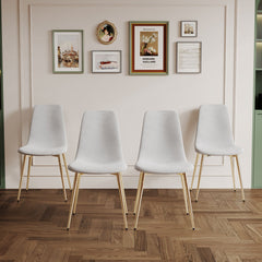 Fabric Dining Chairs, Upholstered Armless Accent Chairs, Classical Appearance And Metal Legs (Set of 4)