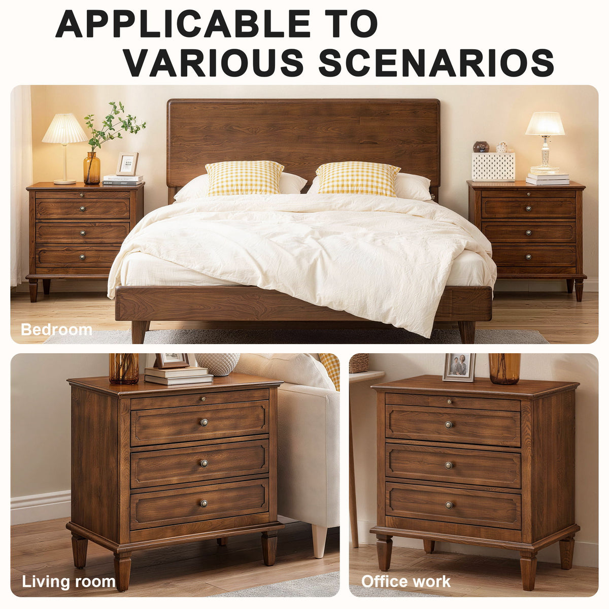 3 Drawer Nightstand With Charging Station, Bedside Table With USB & Type C Port And 2 AC Outlets
