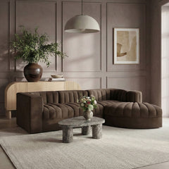 Rummi - Velvet Performance Fabric Upholstered 4 Piece Modular Sectional, With Reverse Corner Chair