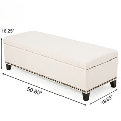 Upholstered Storage Ottoman With Nailhead Trim - Beige