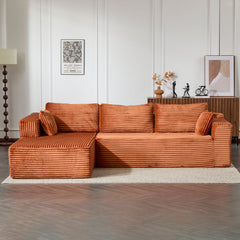 Compression Sectional Couch With Comfy Chaise, Boneless L Shape Sofa With Deep Seat