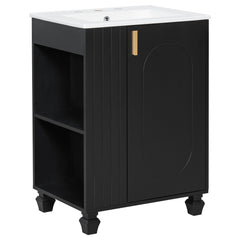 Classic Retro Bathroom Vanity With Sink, Door Shelf, Side Open Storage Frame