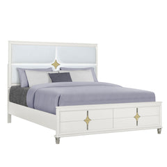 Uriuni - 5 Piece King Bedroom Set With Panel Headboard And LED Lighting - Gold / White