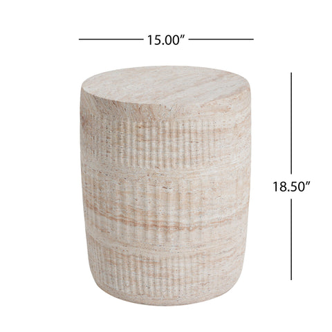 Stylish Outdoor / Indoor Lightweight Concrete Side Table With Travertine - Beige