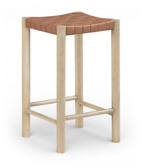 Entwine - Vegan Leather Upholstered Backless Counter Stool - Painted Natural
