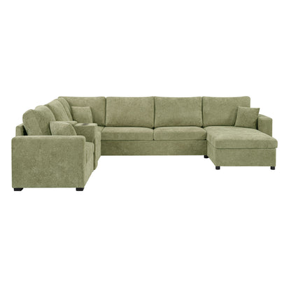 Modular 5 Seat U-Shape Sectional Sofa With Chaise Lounge, Built In Cup Holders And Storage Drawer