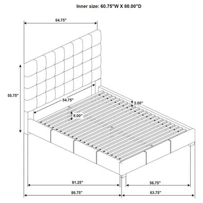 Queen Panel Platform Bed With Grid Tufted Headboard - Tan