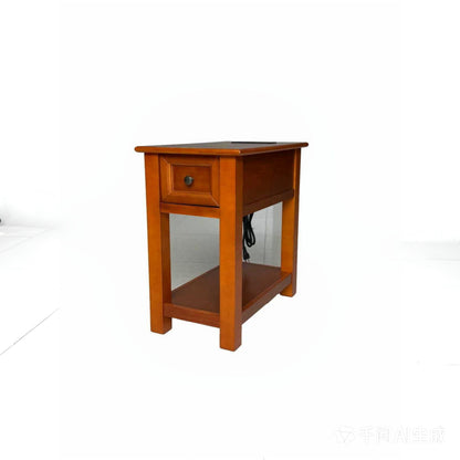 End Table With Drawer And Shelf For Living Room - Walnut