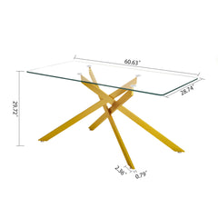 Stylish Design Rectangular Clear Tempered Glass Dining Table With Metal Legs