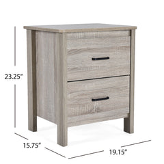 Wood Nightstand With 2 Drawers And Metal Handle - Oak