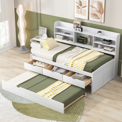 Captain Bed With Built In Bookshelves, 3 Storage Drawers, And Trundle