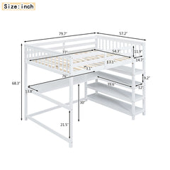Loft Bed With Storage Shelves And Under Bed Desk