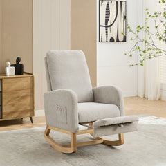 Rocking High Back Glider Chair With Retractable Footrest, Side Pocket