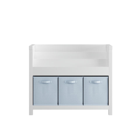 Bookshelf With 3 Tier Front Facing Storage And 3 Bins, Toddler Bookcase For Playroom - White