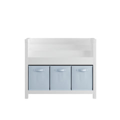 Bookshelf With 3 Tier Front Facing Storage And 3 Bins, Toddler Bookcase For Playroom - White