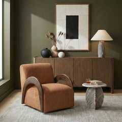 Neria - Chenille Fabric Upholstered Swivel Accent Chair - Painted Brown Base