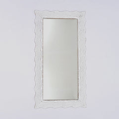 Handcarved Wave Design Rectangle Mirror Accent Enhancing Space - Antique White