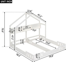 Twin Size Platform Bed With Shared Design, Guardrails, And Built In Shelves - Creamy White