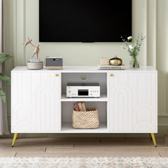 Modern TV Stand With Adjustable Shelf, Handles And Anti-Tip Device