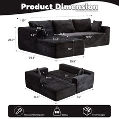 Compression Sectional Couch With Comfy Chaise, Boneless L Shape Sofa With Deep Seat