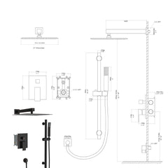 Wall Mounted Square Shower System With Adjustable Slide Bar, Rainfall Shower Head, 10 " - Oil-Rubbed Bronze
