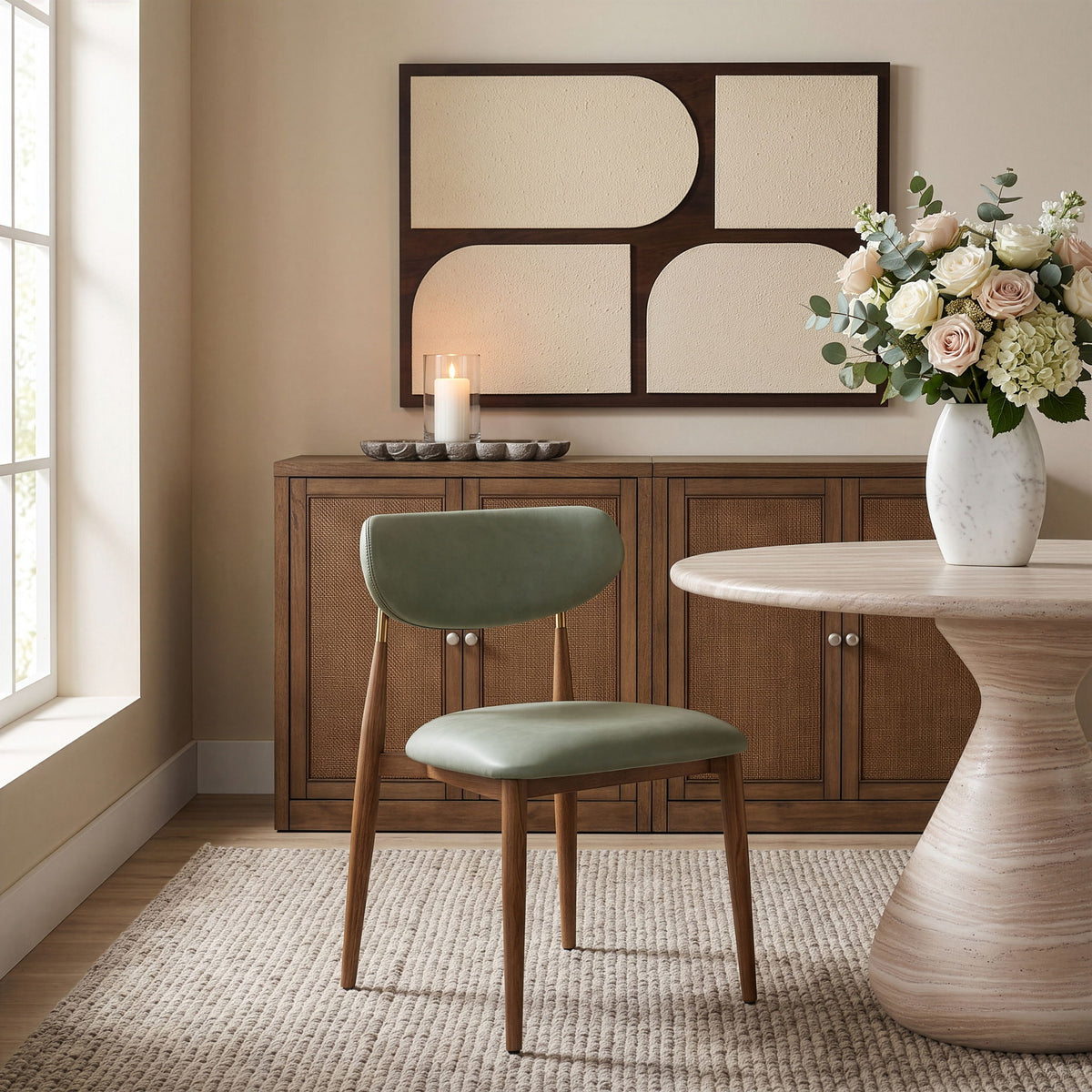 Ronda - Vegan Leather Upholstered Dining Side Chair - Walnut Legs