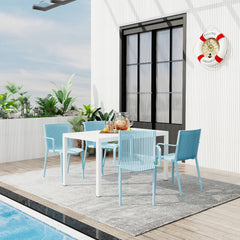 4 Modern Stackable Armchair Matched With Long Table