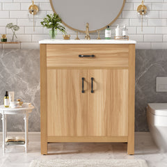 Bathroom Vanity With Flip Drawer, 2 Soft Close Doors, Adjustable Shelf And Ceramic Sink