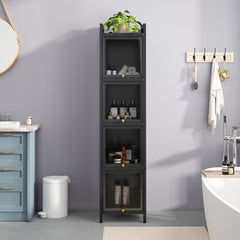 Glass Door Cabinet With Tier Storage