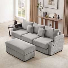 Modern Style Single Sofa Sofa Couch With Storage Space, A Movable Ottoman, 2 USB Ports, 2 Cup Holders, A Phone Holder For Living Room