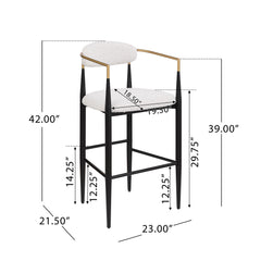 Barstools (Set of 2), Counter Height Upholstered Bar Stools With Backs And Iron Legs For Kitchen Island - Beige