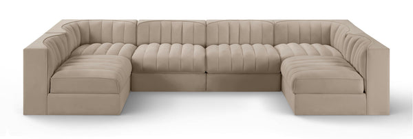 Rummi - Armless Velvet Performance Fabric Upholstered 6 Piece Modular Sectional