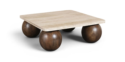 Strata - Travertine And Mango Wood Coffee Table - Brown / Beige