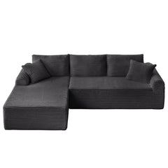 Modular Corduroy Sectional With Arched Armrests, Includes 3 Back Cushions & 2 Throw Pillows