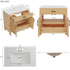 Bathroom Vanity With Ceramic Sink, Modern Free Standing Cabinet With Soft Close Drawers