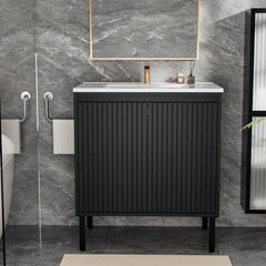 Bathroom Vanity With Ceramic Sink, Floor-Standing Design, Soft-Closing Drawers