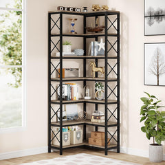 7 Tier Corner Bookshelf, Storage Unit For Living Room