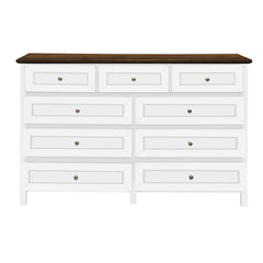 Rustic Storage Dresser With 9 Drawers And Silver Handle