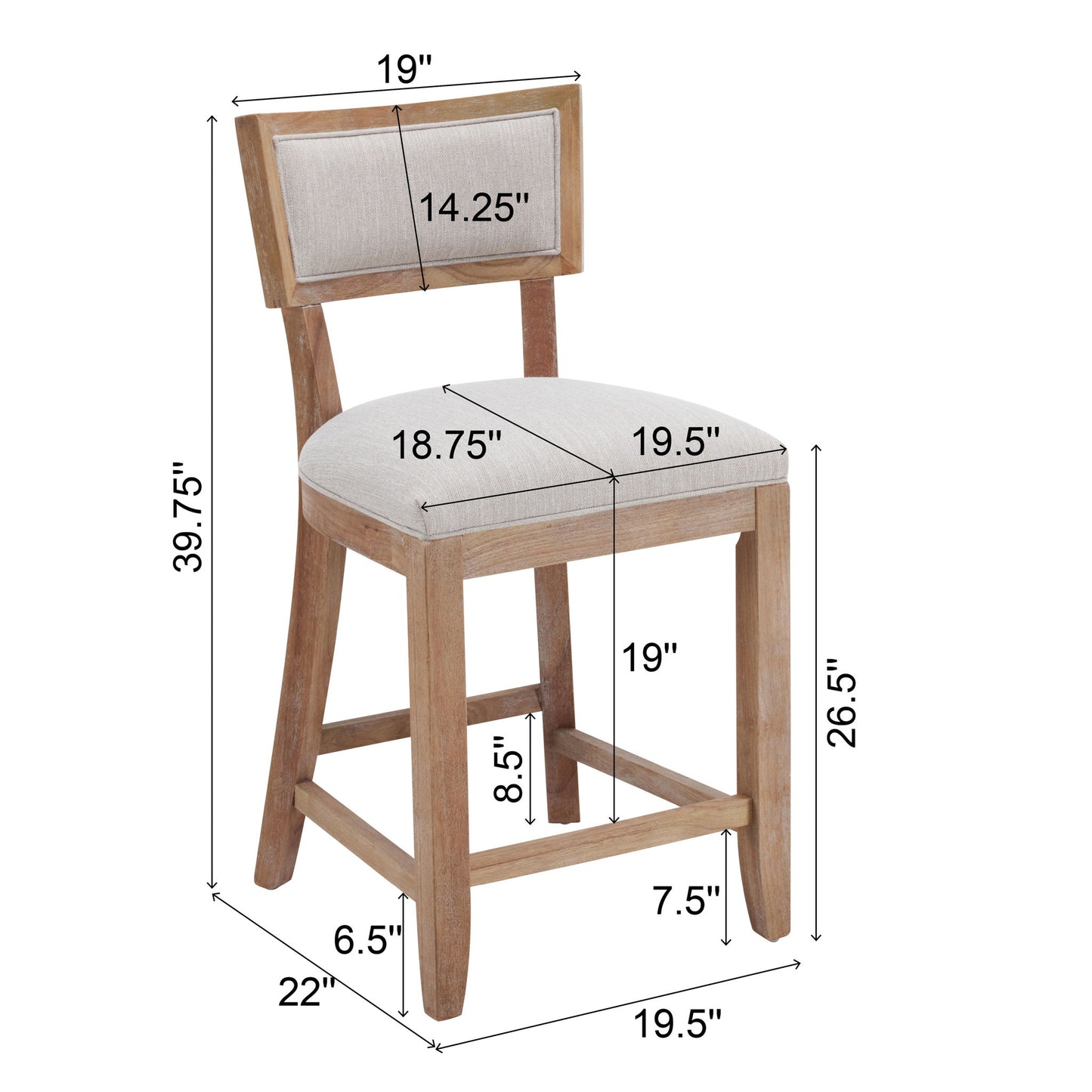 Upholstered Counter Height Bar Stools With Comfy Back (Set of 2)