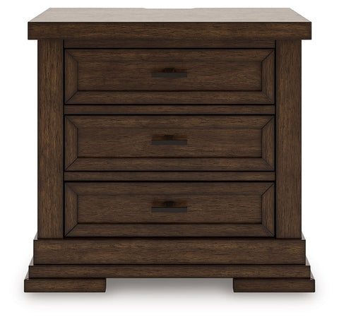 Taffenbrook - Three Drawer Night Stand - Medium Brown