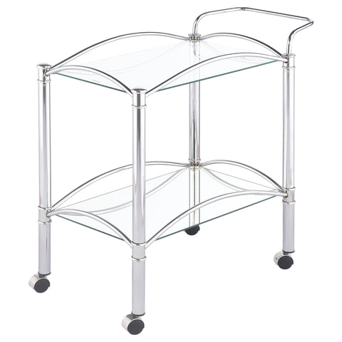 Porch & Den - 2 Tier Rectangular Glass Shelf Bar Cart With Glass - Chrome